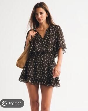 NWT Brown and White Floral Mini Dress Size S